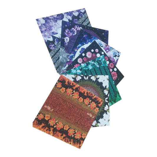 Set of vibrant light code greeting cards featuring cosmic, floral, and geometric designs for spiritual occasions