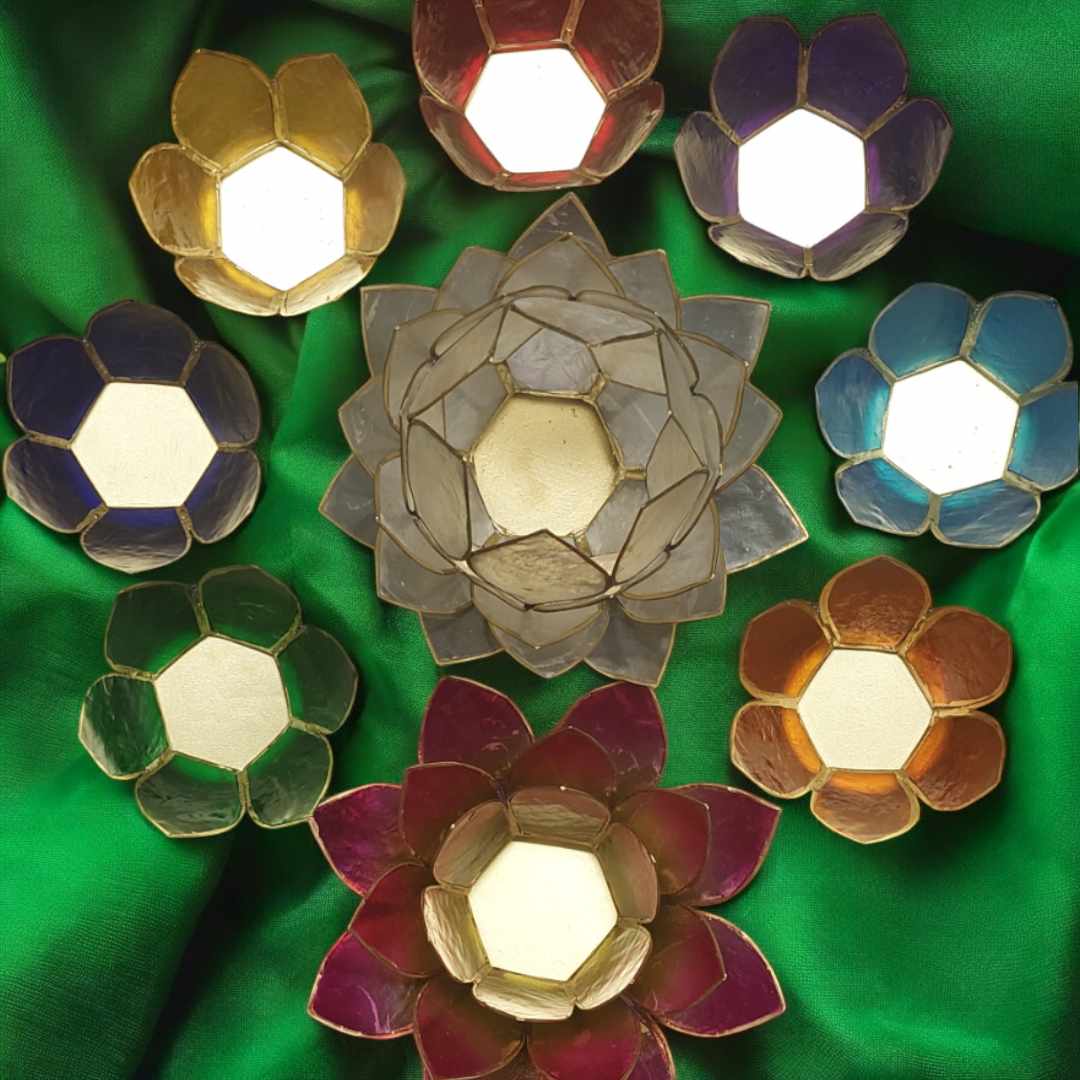 Capiz Shell Lotus Tealight Holders – Sacred Light in Colorful Petals